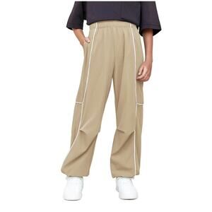 Boys Baggy Nylon Track Pants Kid Side Stripe Parachute Joggers Trousers wPockets